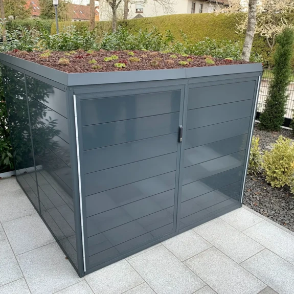 Fahrradgarage aus Metall (Aluminium) mit Dachbegrünung