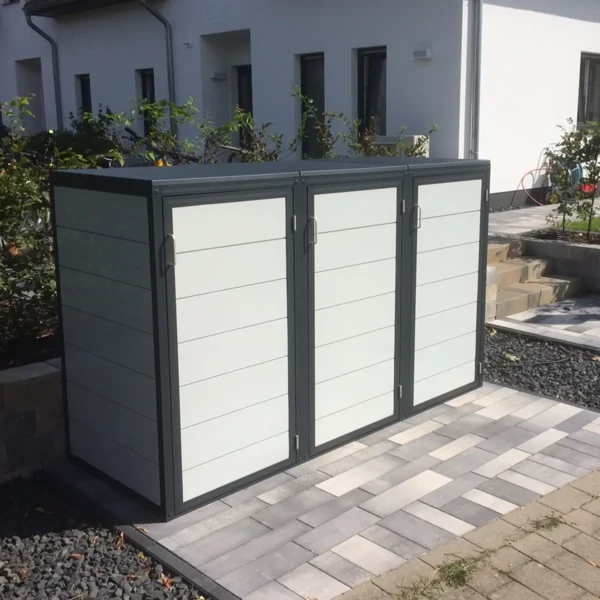 3 Mülltonnenboxen nebeneinander